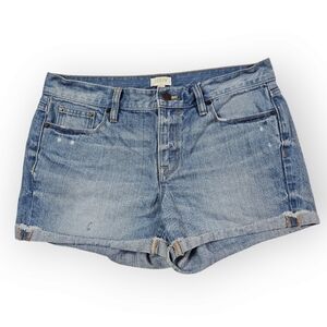 J. Crew Distressed Fold Hem Light Wash Blue‎ Denim Shorts Women's Size 27